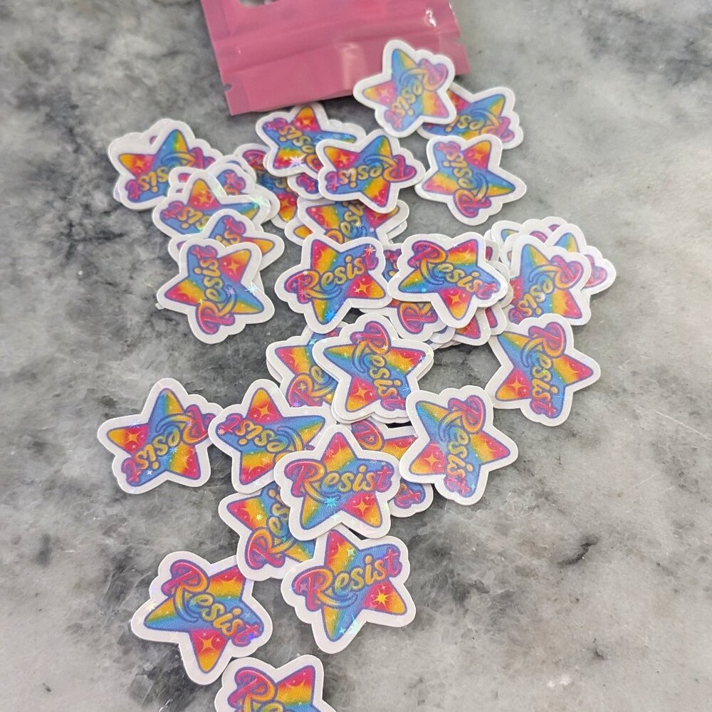 Mini “Resist” Stickers – 1" Rainbow Star Feminist Sticker Pack | Vinyl Stickers